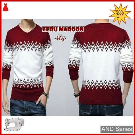 PIN JUAL Baju Murah Online Model AND269 Sweater Pria Zeru Merah Maroon