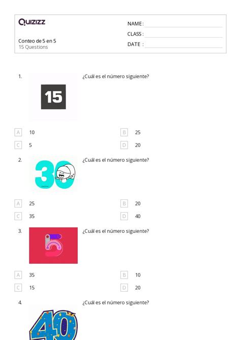 Saltar Contando De En Hojas De Trabajo Para Grado En Quizizz