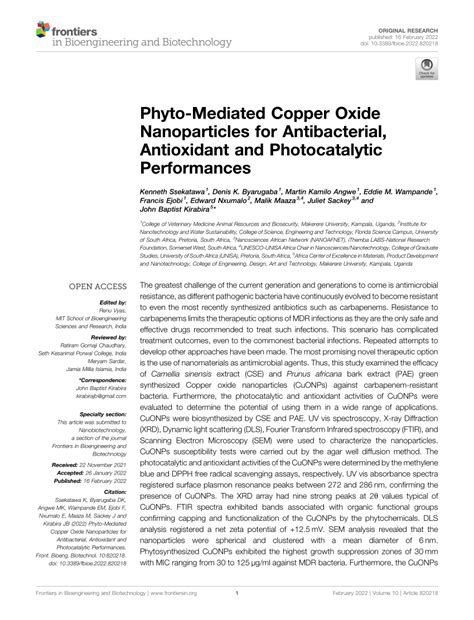 Pdf Phyto Mediated Copper Oxide Nanoparticles For Antibacterial