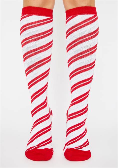 Candy Cane Striped Knee High Socks Red White Dolls Kill