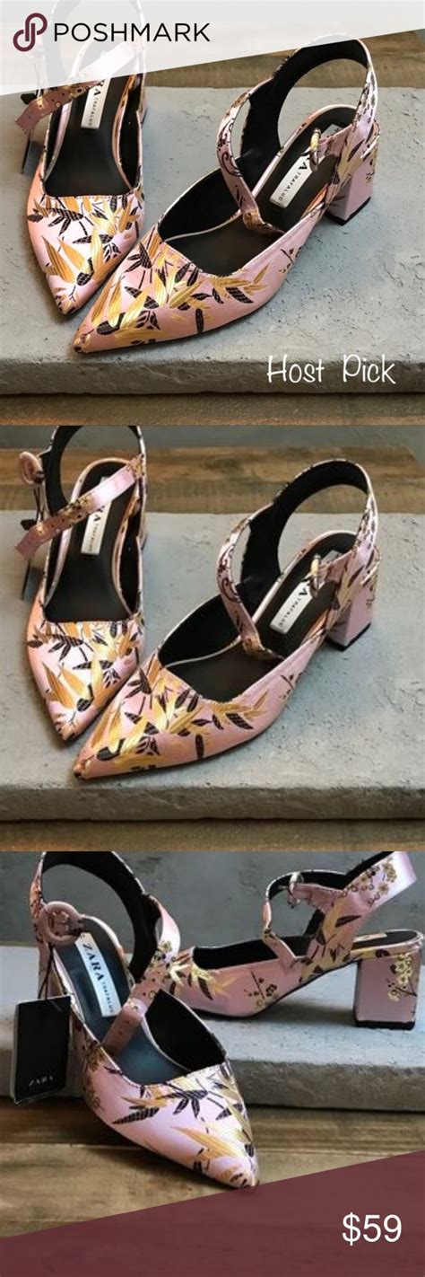 Zara Embroidered Block Heel Slingback Pink Shoes Pink Shoes