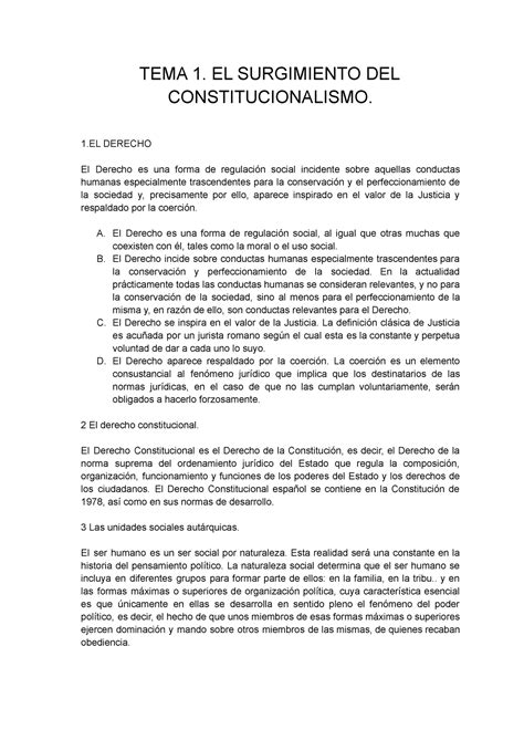 Consti Tema El Surgimiento Del Constitucionalismo