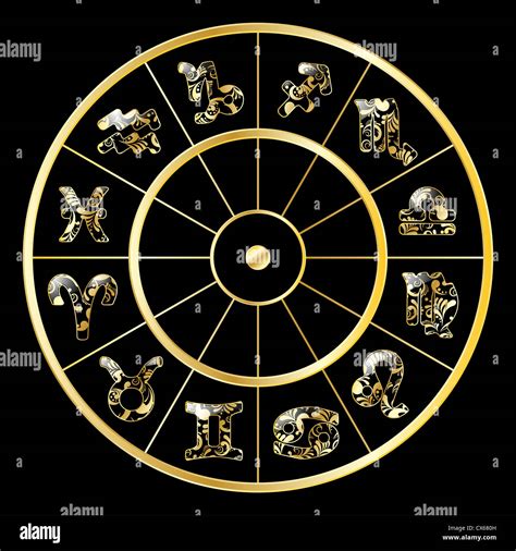 C Rculo Dorado Con Los Signos Del Zod Aco Sobre Fondo Negro Fotograf A