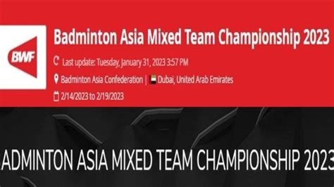 Hasil Drawing Dan Format Badminton Asia Mixed Team Championships