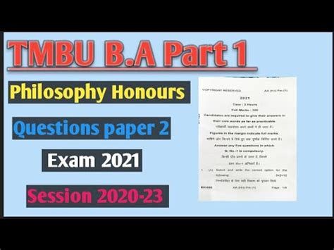 B A Part 1 Philosophy Honours Questions Paper 2 Exam 2021 Session