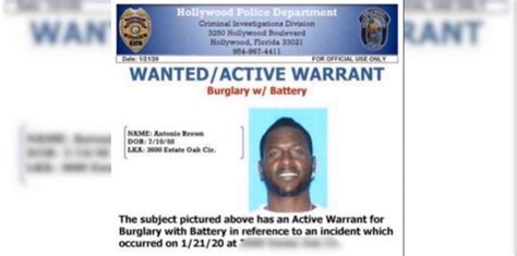 Photo Arrest Warrant For Antonio Brown Includes His Hollywood Florida