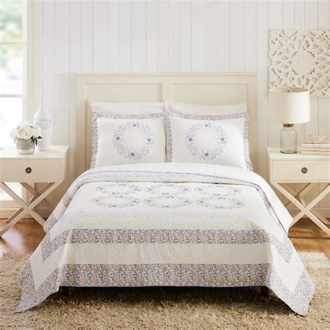 Mary Janes Home Ashton Garden Quilt Set 3 Piece Blue Fullqueen Quilt