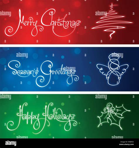 Three Custom Handwriting Script And Line Art Icon Christmas Banners