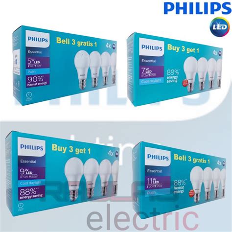 Led Pack Philips Essential 5w 7w 9w 11w Beli 3 Gratis 1 Lampu Led