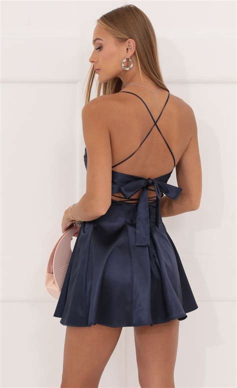 Dora A Line Dress In Navy Blue Lucy In The Sky Navy Blue Hoco Dress