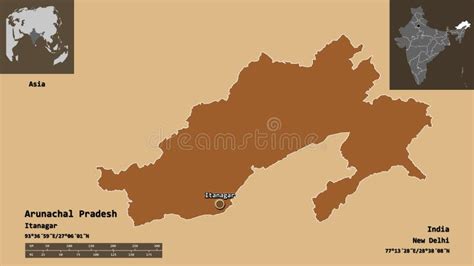 State Of Arunachal Pradesh India With Capital City Itanagar Hand Drawn