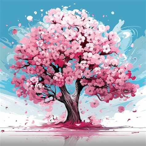 Sueños de flor rosa Ilustración de un árbol que florece con flores