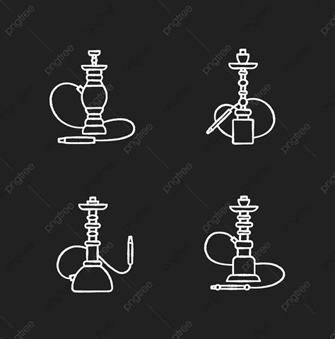 Hookah Chalk White Icons Set On Black Background Icons Accessory Isolated Png And Vector With