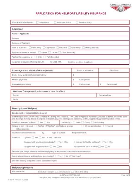 Application For Heliport Liability Insurance Doc Template Doc Template Pdffiller