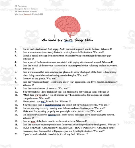 Biological Psychology Review Activities by Teach Simple