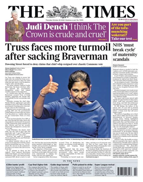 Times Front Page 20th Of October 2022 Tomorrows Papers Today