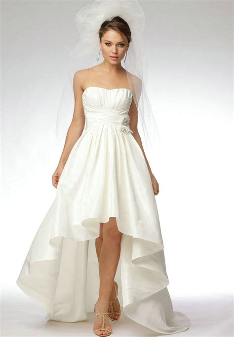 Satin Strapless Sweetheart A Line Elegant High Low Wedding Dress