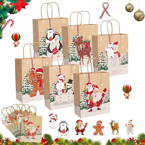 Weihnachts Kraft Geschenktaschen 12 Stück Weihnachtstüten Süßigkeiten