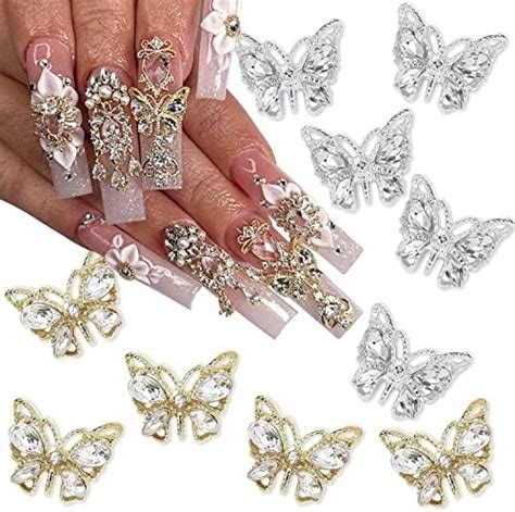 Amazon Pcs Shiny Alloy Butterfly Nail Charms Metal Butterfly