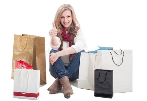 Satisfied Shopping Woman Showing Ok Or Thumb Up Stock Photo Image Of