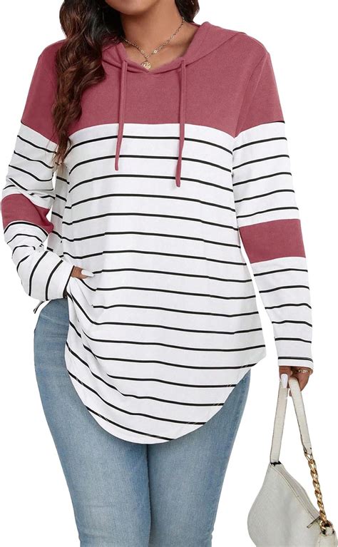 Cozyease Women S Plus Size Striped Print Drawstring Tee Asymmetrical