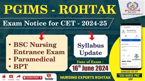 PGIMS CET 2024 BSC NURSING ENTRANCE EXAM Nursingexpertrohtak