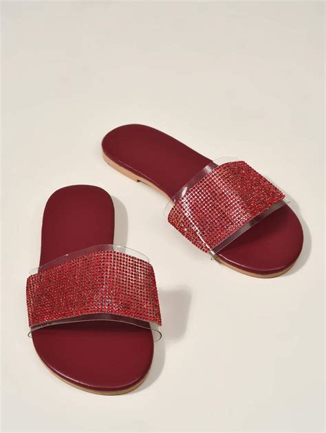 Rhinestone Decor Slide Sandals Shein Usa