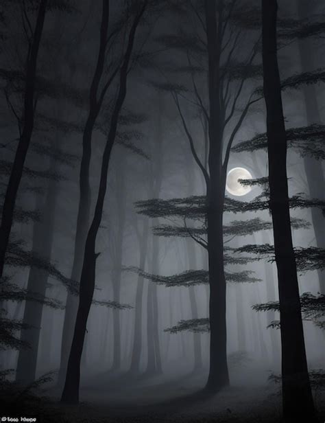 Floresta Escura E Misteriosa Sombras E Neblina Criando Uma