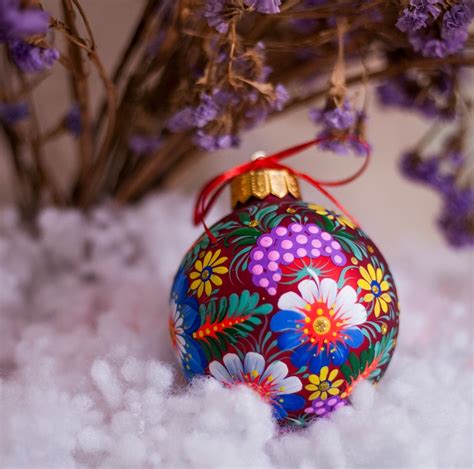 Petrykivka Hand Painted Bauble Ukraine Christmas Ornaments Etsy