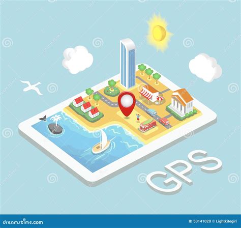 Navegación GPS Móvil Del Mapa Plano Infographic Stock de ilustración