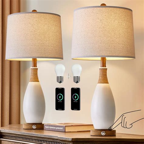 OYEARS 24 5 Boho 3 Way Dimmable Touch Control USB A C Table Lamp Set