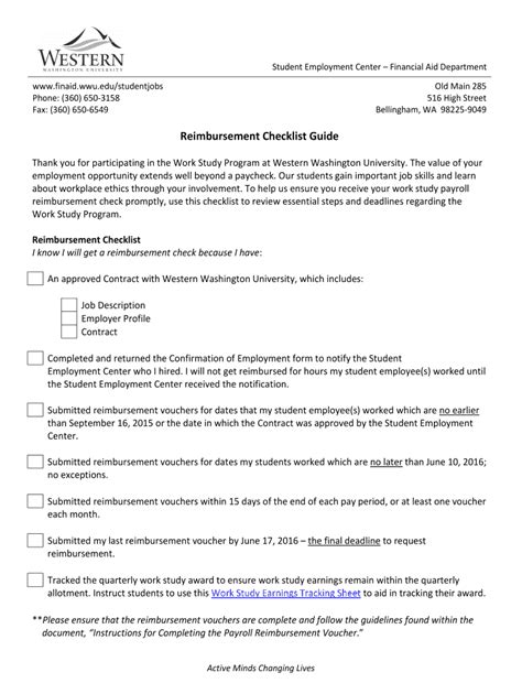 Fillable Online Finaid Wwu Reimbursement Checklist Guide Fax Email