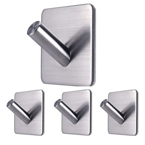 Fulier Adhesive Hooks Heavy Duty Wall Hooks Waterproof Stainless Steel Hooks 4 Packs