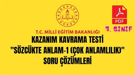 Sinif T Rk E Kazanim Kavrama Test S Zc Kte Anlam Ok Anlamlilik