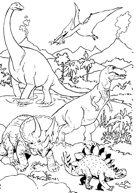 Disegno Da Colorare Di Dinosauri Nel Paesaggio Disegni Da Colorare E Stampare Gratis