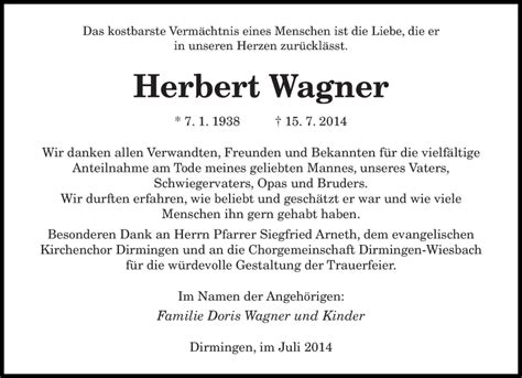 Traueranzeigen Von Herbert Wagner Saarbruecker Zeitung Trauer De