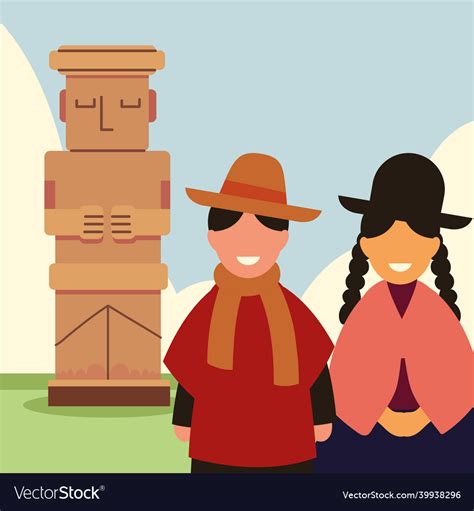 Bolivian Couple And Statue Royalty Free Vector Image