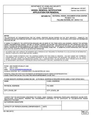 Fillable Online Reginfo U S Coast Guard VESSEL RENEWAL NOTIFICATION