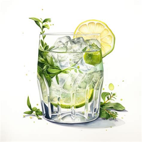 Premium Ai Image Refreshing Elegance Captivating Watercolor Illustration Of A Gin Cocktail On