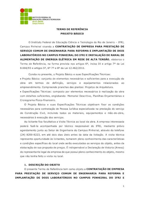 Pdf Termo De Refer Ncia Projeto B Sico Alimenta O De Energia