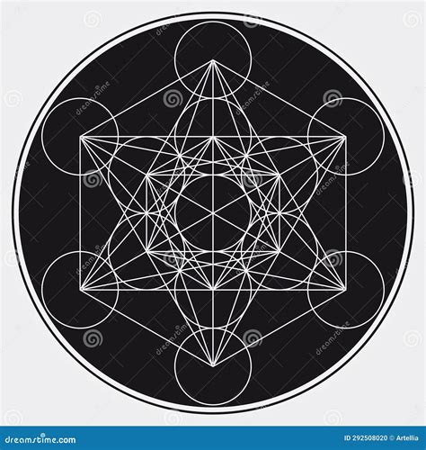 Metatron S Cube Illustration Black White Sacred Geometry Symbol Vector