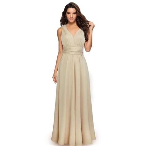 ROBE Femme Couleur unie Longue Sexy dos nu de soirée style1 beige