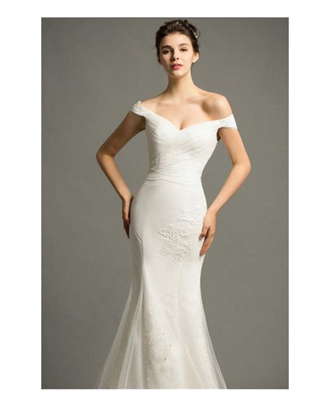 Sexy Mermaid Off The Shoulder Court Train Tulle Wedding Dress With