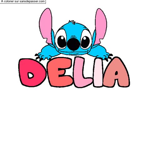 Dessin colorié Coloriage prénom DELIA décor Stitch par un invité