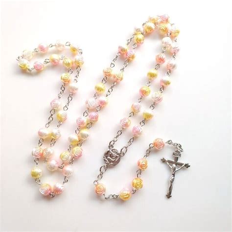 Catholic Rose Rosary Beads Necklaces With Crucifix Rosaries Necklaces