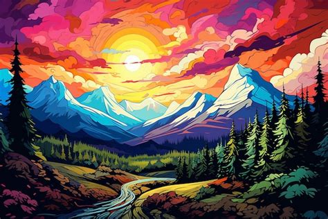 Premium AI Image | A mountain landscape in pop art style