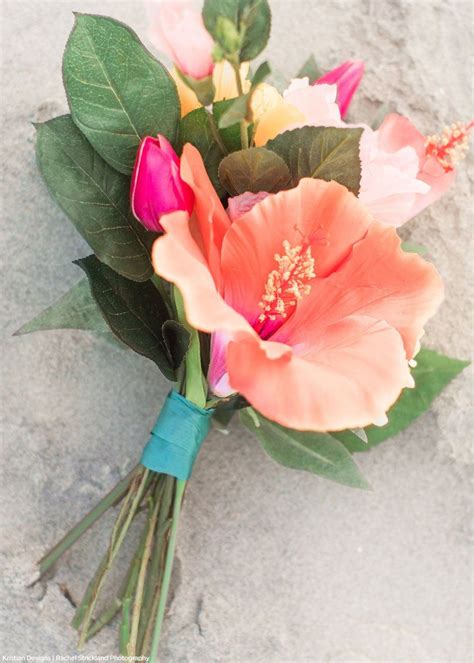 Silk Flowers Hibiscus Spray In Orange Coral 26 Tall Hibiscus