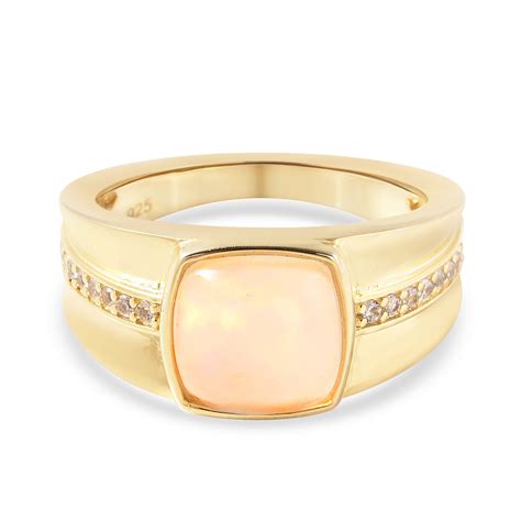 Nat Rlicher Thiopischer Opal Und Zirkon Ring Silber Gelbgold