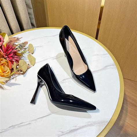 Ycnychchy New Elegant Big Size Blue Black Patent Leather High Heels