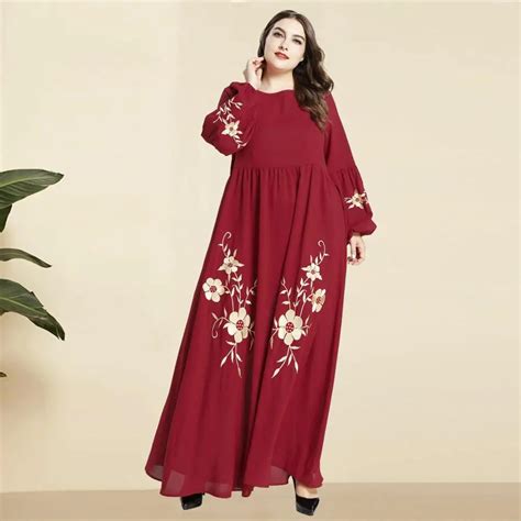 Autumn Abayas For Women Muslim Dress Elegant Gold Flower Embroidery